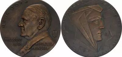 France Ren� Coty - Pr�sident de la R�publique - Bronze par J.H. Coeffin
