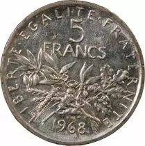 France Semeuse - 5 Francs Argent - 1968 Paris