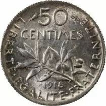 France Semeuse - 50 Centimes Argent - 1918 Paris