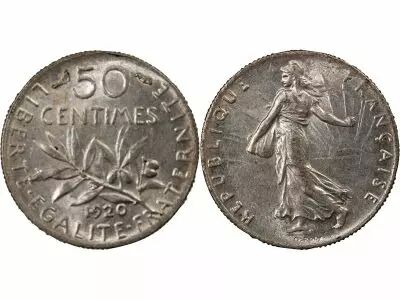 France Semeuse - 50 Centimes Argent - 1920 Paris