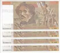 France S&eacute;rie de 4 Faut&eacute;s - 100 Francs - Delacroix - 1986 - Alphabet 103 - Num&eacute;ro 038865