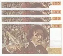 France S&eacute;rie de 4 Faut&eacute;s - 100 Francs - Delacroix - 1986 - Alphabet 103 - Num&eacute;ro 038865