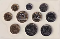 France Set of 10 coins 2001 in Francs BU