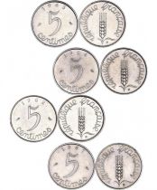France Set of 4 Coins of 5 Centimes EPI - 1961 to 1964