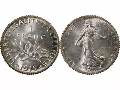 France Sower - 1 Silver Franc - 1919 Paris