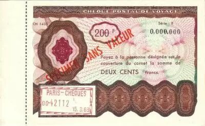 France Sp�cimen 200F , France Ch�que Postal de Voyage