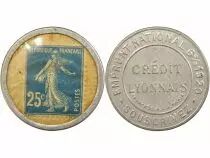 France Stamp Coin - 25 Centimes, Cr&eacute;dit Lyonnais - 1920 Paris