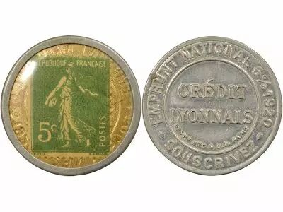 France Stamp Coin - 5 Centimes - Cr�dit Lyonnais - Type 7 - 1920 Paris