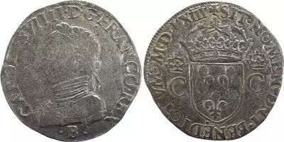 France Teston Charles IX - 1563 - B Rouen - Argent - 2 �me type - TB