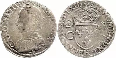 France Teston Charles IX - 1563  H La Rrochelle - Argent - 2 �me type - TB +
