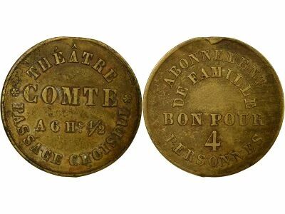 France Th��tre Comte - Jeton, Abonnement Familial - 1827 / 1855 Paris