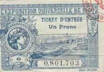 France Ticket 1 Franc Exposition Universelle de PARIS - 1900 - Valant ticket entrée aux Jeux Olympiques