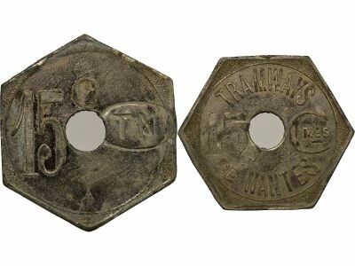 France Tramways of Nantes - Nickel-coated zinc 15 Centimes - Composted TN