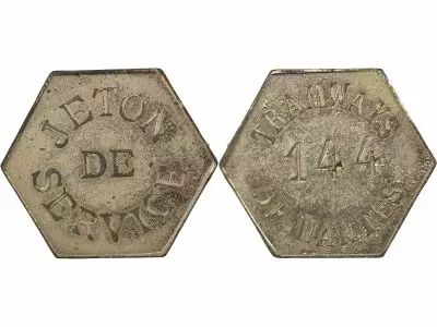 France Tramways of Nantes - Service Token, Nickel-plated Zinc