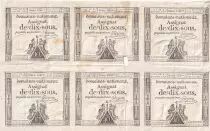 France Uncut sheet - 6 X10 Sous - Women - 04-01-1792) - Serial 636 - Sign. Guyon