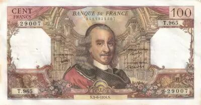 Francia  100 Francs - Corneille -03-06-1976 - Serial T.965