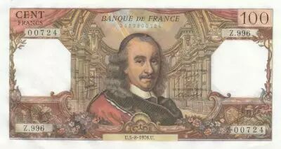 Francia  100 Francs - Corneille -05-08-1976 - Serial Z.996