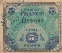 Francia  5 francs - Allied Military Currency - Flag - 1944 - Serial 2
