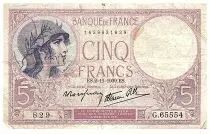 Francia  5 Francs Modified helmeted woman - 02.11.1939 - Serial G.6554 - F.4.14