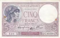 Francia  5 Francs Modified helmeted woman - 02.11.1939 - Serial Y.65902 - Fay04.14