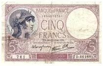 Francia  5 Francs Modified helmeted woman - 28.11.1940- Serial D.66188 - F.04.15