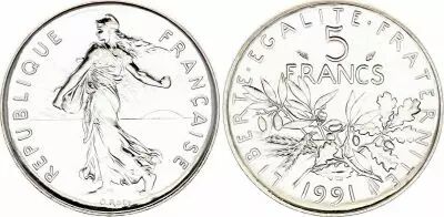 Francia  5 Francs Woman sowing seed 1991 - BU - medal striking