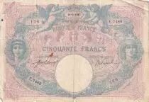 Francia  50 Francs - Blue and Rose - 14-06-1917 - Serial E.7489 - P.64