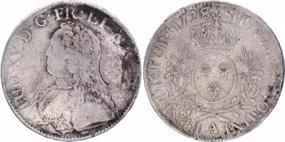 Francia  Ecu Louis XV arms of France with sprays - 1728 A Paris