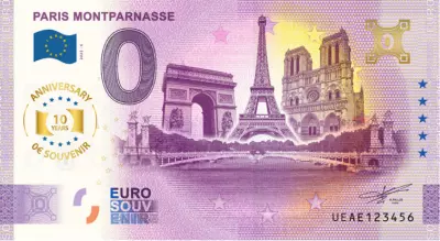 Francia 0 Euro Souvenir - Tour Montparnasse - 3 Monuments  - Anniversary 10 years- 2025