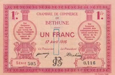 Francia 0.25 cents - Chamber of Commerce of B�thune - 17-04-1916 - Serial 505