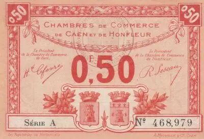 Francia 0.5 Franc - Honfleur and Caen Chamber of Commerce - 1920 - Serial A