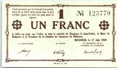 Francia 1 F , Mulhouse Chambre de Commerce, sans s�rie