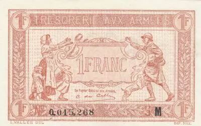 Francia 1 Franc - Army Treasury -  1917 - Proof - Serial M