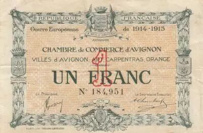 Francia 1 Franc - Avignon Chamber of Commerce - 1914 - Number 184
