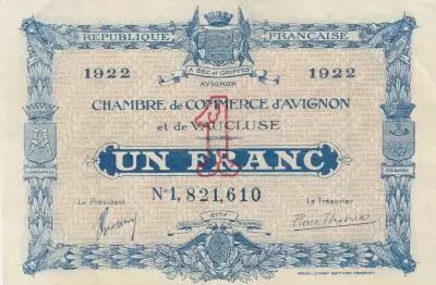 Francia 1 Franc - Avignon Chamber of Commerce - 1922 - Number 1821