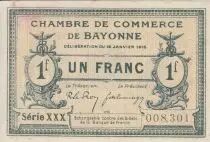 Francia 1 Franc - Bayonne Chamber of Commerce - 16-01-1915 - Seriel XXX
