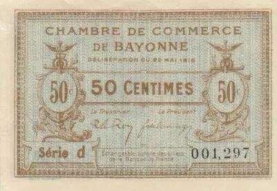 Francia 1 Franc - Bayonne Chamber of Commerce - 22-05-1916 - Seriel X