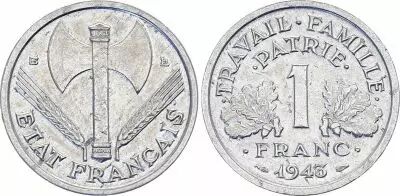 Francia 1 Franc,  Bazor Etat fran�ais- 1943 - Lightweight 1.3g