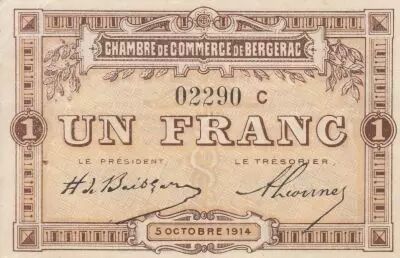 Francia 1 Franc - Bergerac Chamber of Commerce - 05-10-1914 - Seriel C