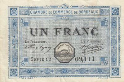 Francia 1 Franc - Chamber of Commerce - Bordeaux - 1917