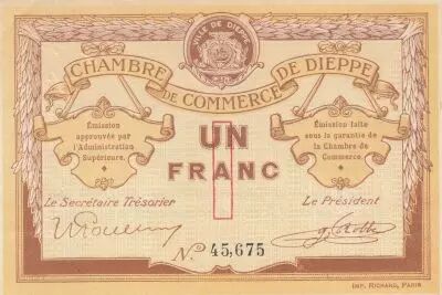 Francia 1 Franc - Chamber of Commerce - Dieppe - 1918 - Serial 45