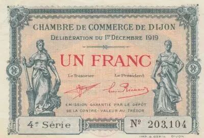 Francia 1 Franc - Chamber of commerce - Dijon - 01-12-1919 - Serial 4