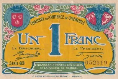 Francia 1 Franc - Chamber of Commerce - Grenoble - 1917 - S�rie 63