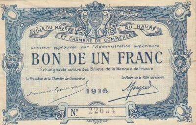 Francia 1 Franc - Chamber of Commerce - Le Havre - 1916