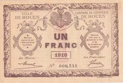 Francia 1 Franc - Chamber of Commerce - Rouen - 1916