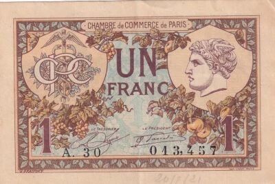 Francia 1 Franc - Chambre de commerce - Paris - 10-03-1920 - S�rie A.30