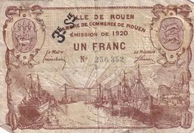 Francia 1 Franc - Chambre de commerce - Rouen - 1920 - 3�me s�rie - n�256.352