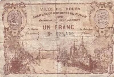 Francia 1 Franc - Chambre de Commerce - Rouen - Emission de remplacement - 1920