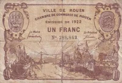 Francia 1 Franc - Chambre de Commerce - Rouen - Emission de remplacement - 1922