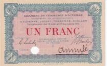 Francia 1 franc - Chambre de commerce de Auxerre - Serial 125 - 1920